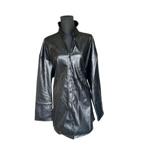 No Vacancy Faux Leather Lace-Up Back Shirt Jacket Dress Black Size L E43